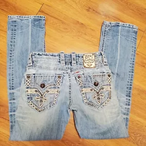Rock Revival Botas Delgadas de Alcance Bajas Pantalones de mezclilla PUENTE Envejecido Bigoteado Para Mujer 30x32 - Imagen 1 de 24