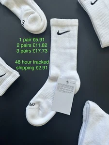 Nike Everyday Cushioned Crew Cotton White Socks Kids Junior Childs 2-5 Uk Gift - Picture 1 of 2
