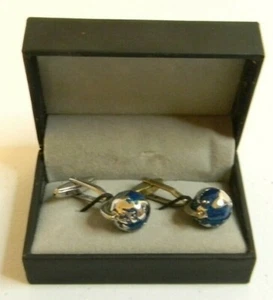 One pair silver 3D World Map Cufflinks shirt buttons Cuff Links Silver & Blue - Picture 1 of 4