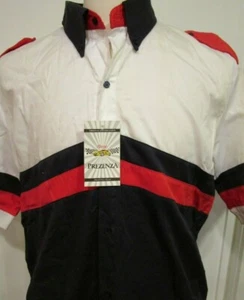 Prezenza Racing Men's Button Front Short-Sleeve Shirt, White/Blue/Red, L - Picture 1 of 6