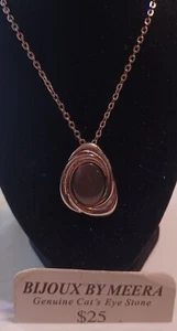 Bijoux By Meera Genuine Cat's Eye Pendant Necklace - Picture 1 of 4