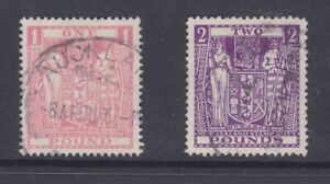 New Zealand 1940-58 Used Fiscal Revenue Issue One & Two Pounds Crest Emblem £1-2