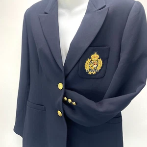 Vintage Petite Sophisticate Blazer Womens 8 Jacket Crest Gold Metal Buttons 90s - Picture 1 of 22