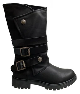 Mujer Blowfish Botas Ritz Lateral Cremallera Media Caña Vegano Zapatos Negros - Imagen 1 de 7