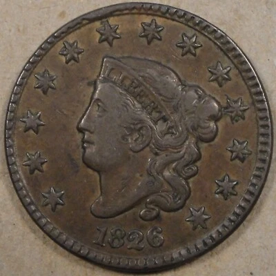 1826 Coronet Large Cent VF Obv. Rim Cud 10:30-12:00 - Image 1 of 2