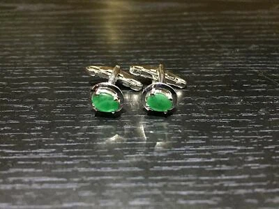 925 Sterlingsilber Smaragd Manschettenknöpfe Original Stein Herren Oval - Bild 1 von 3