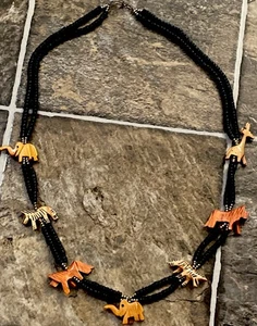 VTG African Black Wood Bead Doubled Strand Large Necklace Hand Carved Tribal 32” - Picture 1 of 15