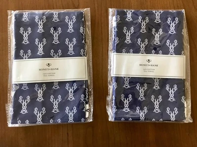 Toalla de té Honey & Hank náutica nudos de langosta azul marino 100 % algodón paquete de 2 totalmente nueva Foto 1 de 3