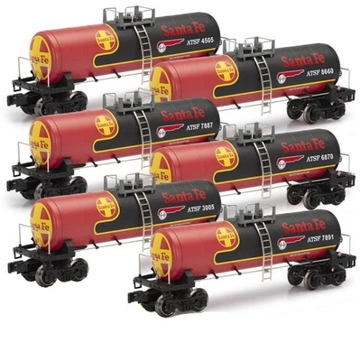 6 PACK O Gauge Modern Tank Car - SANTA FE BLACK BONNET - New - Free Shipping - Image 1 of 4