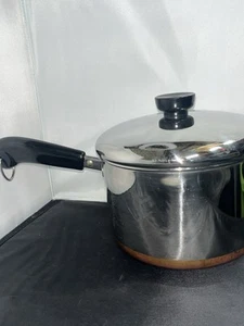 Revere Ware Salsiera Fondo Rame 3 QT con Coperchio Vintage USA - Foto 1 di 9