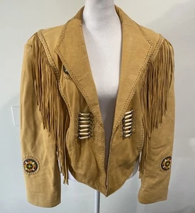 Vtg Tan Diamond Leathers El Paso Texas Size S Fringed Jacket Western W/Gloves - Picture 1 of 21