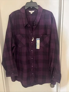Camisa de franela abotonada manga larga a cuadros púrpura Terra & Sky para mujer talla 3X nueva con etiquetas - Imagen 1 de 5