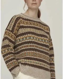 Toast Fair Isle Wollpullover S senf Kuschelpullover Raglanärmel Bohemian Herbst - Bild 1 von 10