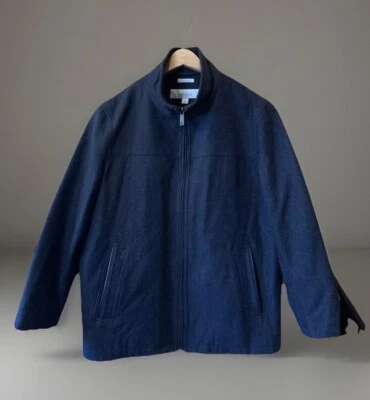 Perry Ellis Mens Large Wool Blend Jacket Coat Gray Zip Insulated Quilted Lining - Image 1 of 4