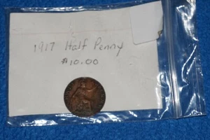 1917 Great Britain Half 1/2 Penny Bronze coin United Kingdom Good condition - Picture 1 of 6