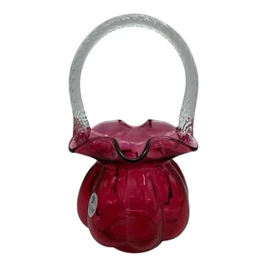 Vintage Fenton Cranberry Glass Footed Ruffle Top Basket - Picture 1 of 7