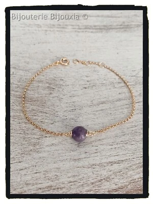 Brazalete de cadena de piedra amatista genuina chapado en oro de 18 quilates 750/1000 Foto 1 de 4