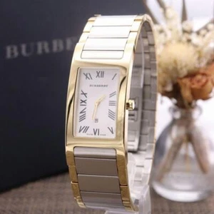 BURBERRY Rectangular 14000G Watch Silver Gold Combi White Dial - Picture 1 of 9