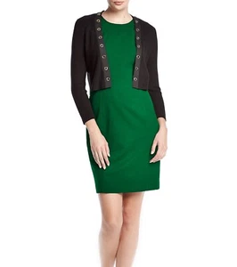 ¡Nuevo! Cárdigan suéter acanalado CALVIN KLEIN ~Talla PEQUEÑA~ ribete con ojal negro - Imagen 1 de 9