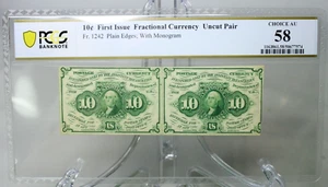 1862 10C First Issue Fractional currency Uncut Pair Fr.1242 PCGS AU58 #7574 - Picture 1 of 4