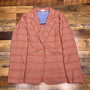 J Jill Blazer Extra Small Orange Plaid Stretch - Picture 1 of 15