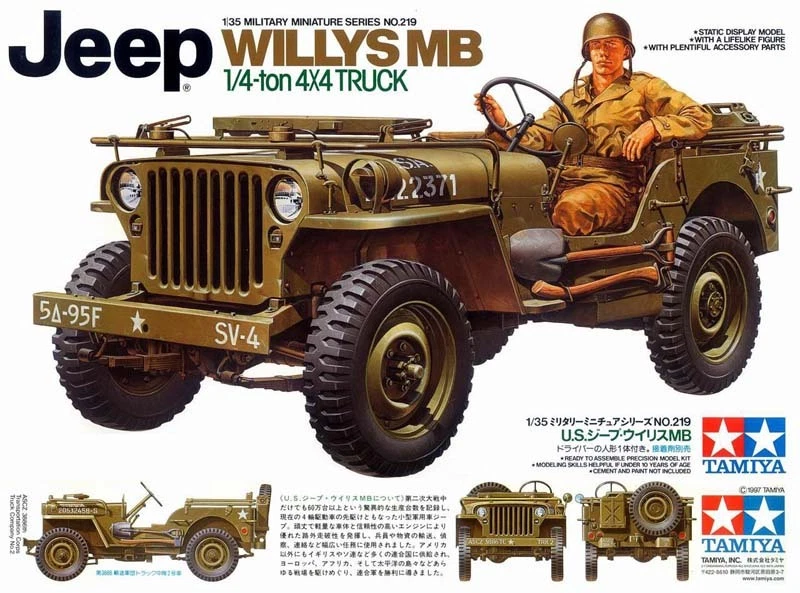 Tamiya 35219 1/35 Scale Military Model Kit US Army Jeep Willys MB 1/4 Ton Truck - Image 1 of 1