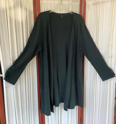 Cárdigan largo abierto Talbots suéter verde bosque mezcla de algodón talla 2X Foto 1 de 4