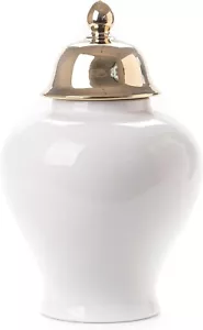 GaLouRo White Ginger Jar Vase with Gold Trim Shelf/Home Décor 15" - Picture 1 of 2