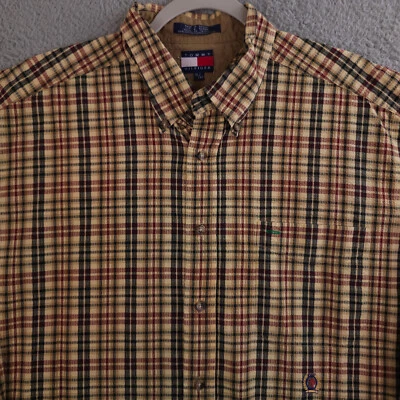 Camisa Tommy Hilfiger De Colección Para Hombres XL Marrón Rojo A Cuadros Manga Larga Con Botones Y2K Foto 1 de 4