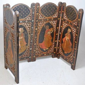Vintage Wooden Small Desk Partition Screen Original Old Hand Carved Fine Painted - Picture 1 of 7