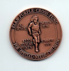 1991 Canada Elks Purple Cross Fund Charity Coin Token - Al Howie Tomorrow Run - Picture 1 of 2
