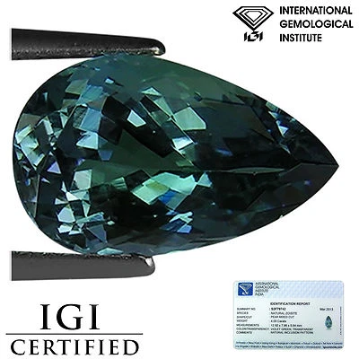4.09 Ct IGI Certified AA Natural D Block Tanzanite Violet Green Pear Cut - Image 1 of 4