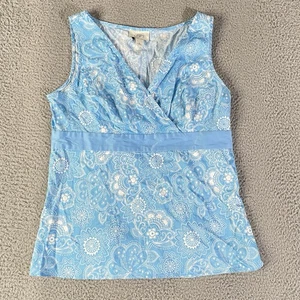 Top loft Ann Taylor donna 12 blu floreale senza maniche Y2K babydoll spiaggia costiera - Foto 1 di 9