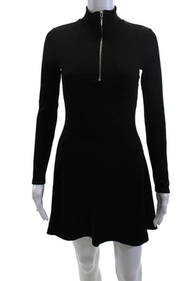 Zara Women Black A-Line Mini Dress High Neck Long Sleeve Zip Size S - Image 1 of 4