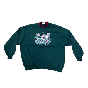 VTG Morning Sun Women’s Sweatshirt 2XL Green & Burgundy Birds Mums Grandmacore - Picture 1 of 10
