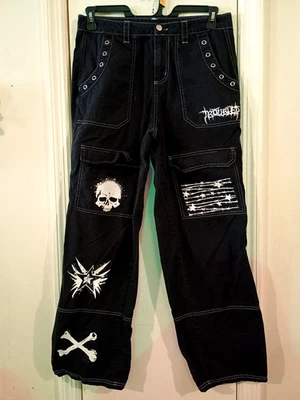 Calça Hot Topic Punk Icons feminina/junior 9 preta perna larga. - Imagem 1 de 3