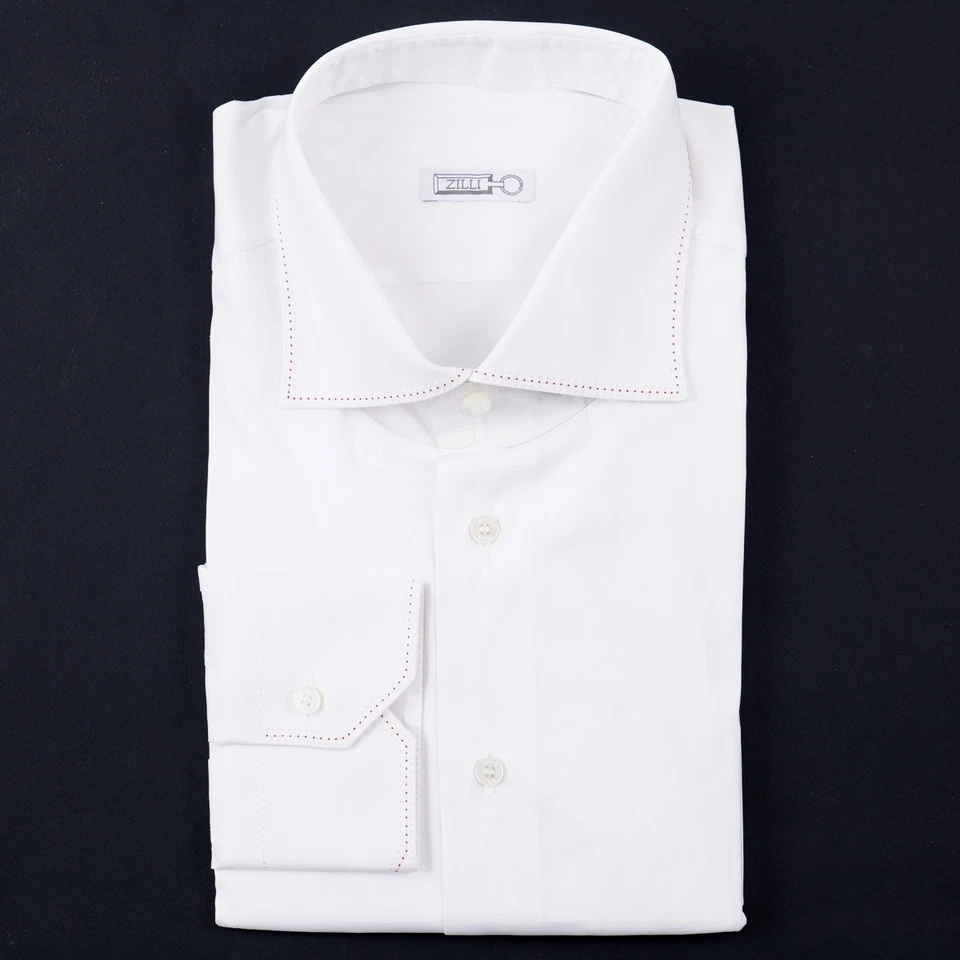 Zilli White Cotton Dress Shirt with Contrast Red Triple Stitch 15.75 (Eu 40) NWT - Image 1 of 4