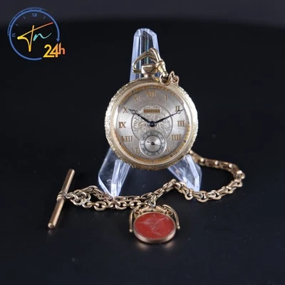 1915 Hampden 17J Size 12S Grade Paul Revere Gold Filled Pocket Watch with Chain - Image 1 of 4