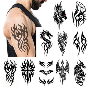 Large Tribal Temporary Tattoos for Men & Women – 10 Sheets 7.4"X4.7" Black Totem - Picture 1 of 12