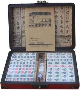 Set Giocattolo Mahjong Cinese, Gioco da Tavolo Classico 144 Piastrelle Set con Scatola in Legno. - Foto 1 di 12