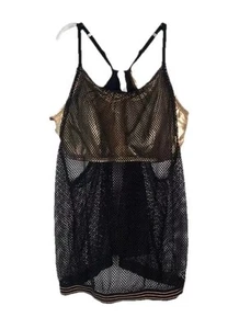 Cacique SWIM Tankini Top Swimsuit Black Gold Stretch Mesh Adjustable Plus Sz 18 - Picture 1 of 15