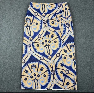 Johanna Ortiz Skirt Womens 4 Ginger Blue Midi Pencil The Line of Descendent - Picture 1 of 10