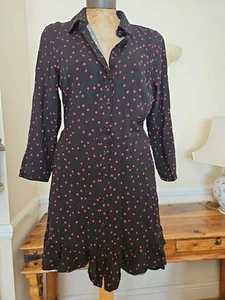 Red Herring Black Strawberry Print Shirt Dress Size 14 - Picture 1 of 10