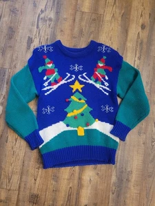 True Vintage Amanda Smith Ski Ugly Christmas Sweater Damen Medium Blau Grün  - Bild 1 von 4