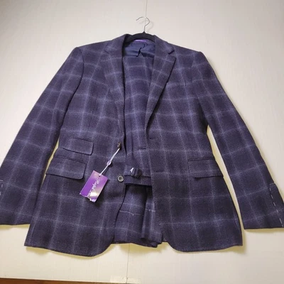 Traje Ralph Lauren Etiqueta Púrpura Para Hombres 38R Azul Kent Camello Sombra Cuadros $3,190 Foto 1 de 4