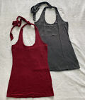 Zenna Outfitters Soft Stretchy Halter Top 2 Pack Womens Size M in Wine & Gray