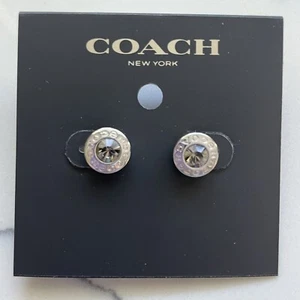 NEW COACH Open Circle Stone Stud Earrings Silver F54516 Length .5" NWT - Picture 1 of 2