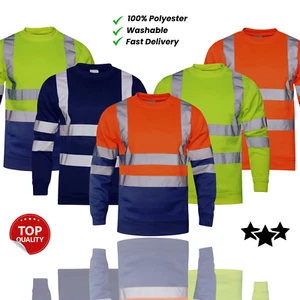 Hi Vis Crew Neck Sweatshirt HIGHVISIBILITY REFLECTIVE ROUND NECK WORKWEAR Jacket - Picture 1 of 12