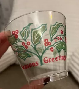 Vintage Christmas Seasons Greetings Clear Plastic Mistletoe Cups Set Of 9 - Picture 1 of 4