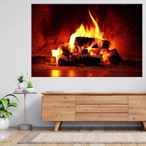 Decalcomania poster adesivo da parete vista 3D vista 3D Close Up Shot Of Burning Firewood A688 - Foto 1 di 2
